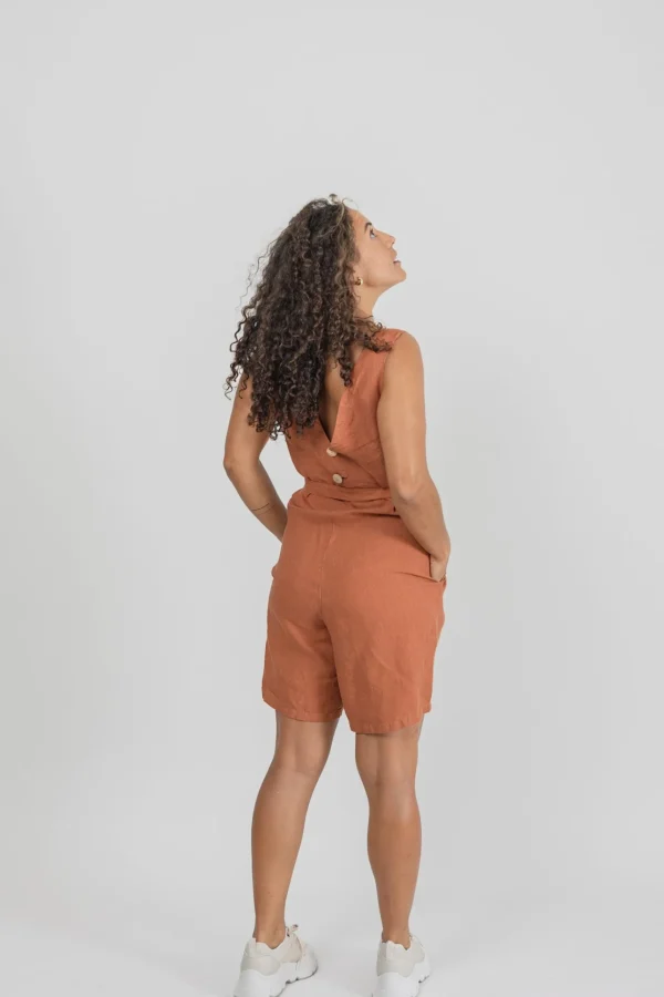 Daisy Terracotta kurzer Leinen Overall