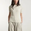 Damen kurzes Seide-Top Renza Ecru