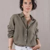 Damen Leinen-Hemd Essentielle Khaki