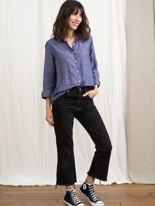 Damen Leinen-Hemd Essentielle blau