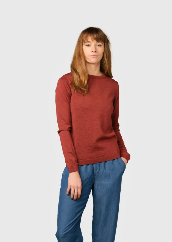 Damen Merinos Pullover Rot Ocker