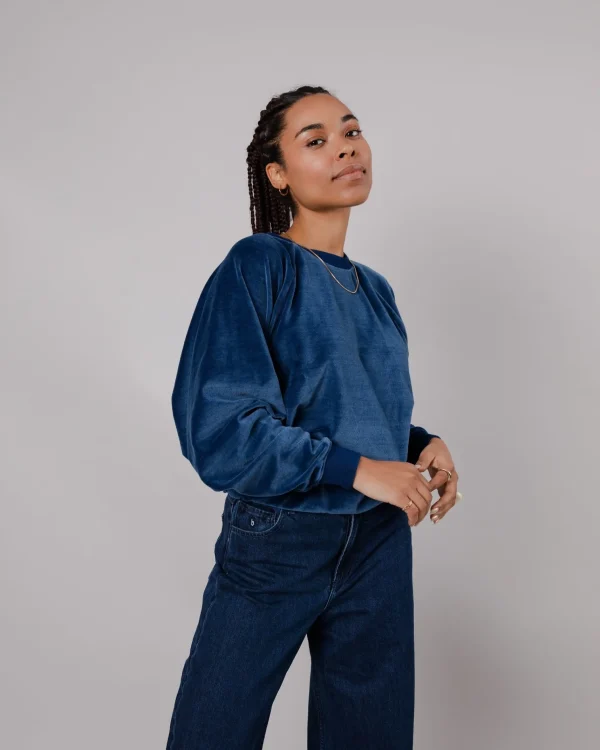 Damen Samt-Sweatshirt blau