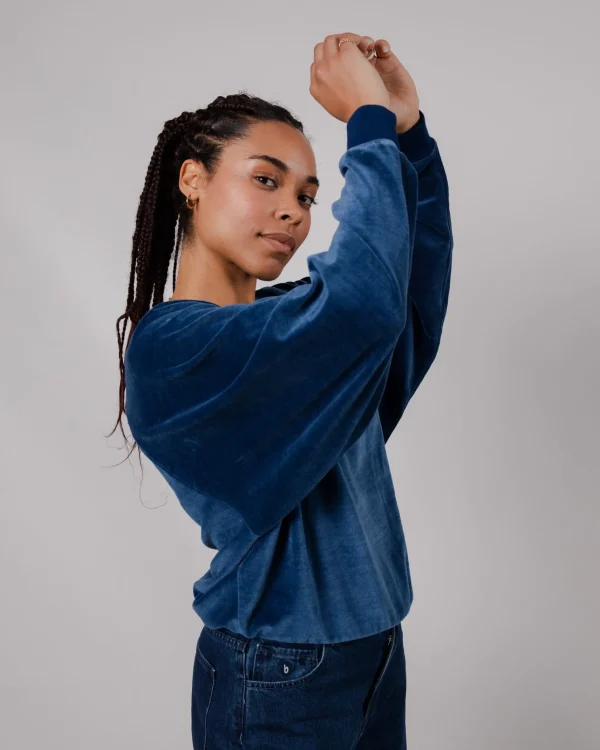 Damen Samt-Sweatshirt blau