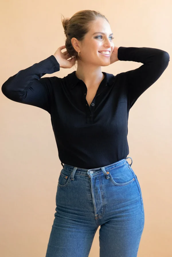Damen Tencel-Poloshirt Mélisse Schwarz