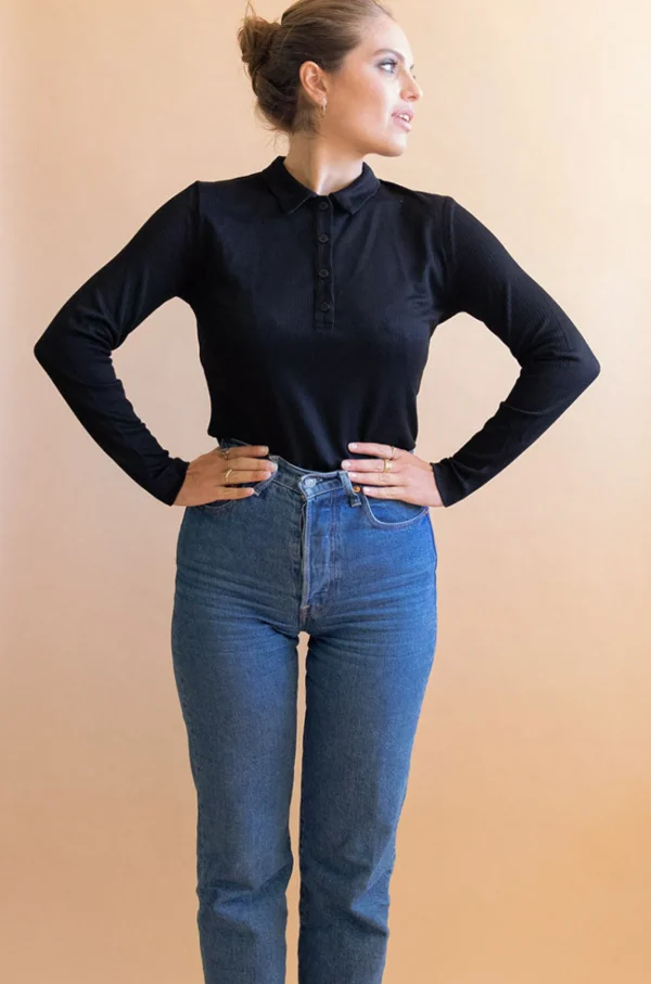 Damen Tencel-Poloshirt Mélisse Schwarz