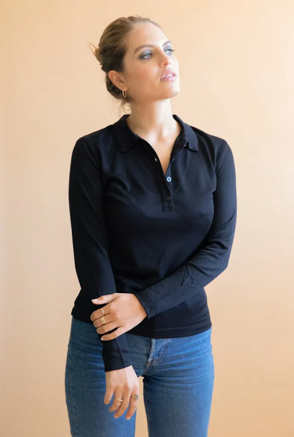 Damen Tencel-Poloshirt Mélisse Schwarz