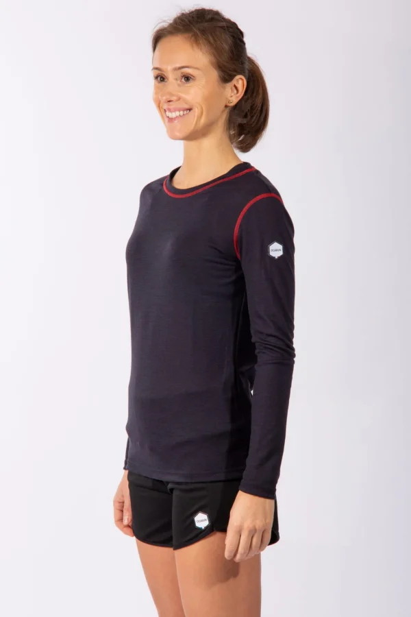 Damen-Langarm-Merino-T-Shirt Mitternachtsblau