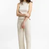 Damen-Loungehose aus sandfarbener Bio-Baumwolle