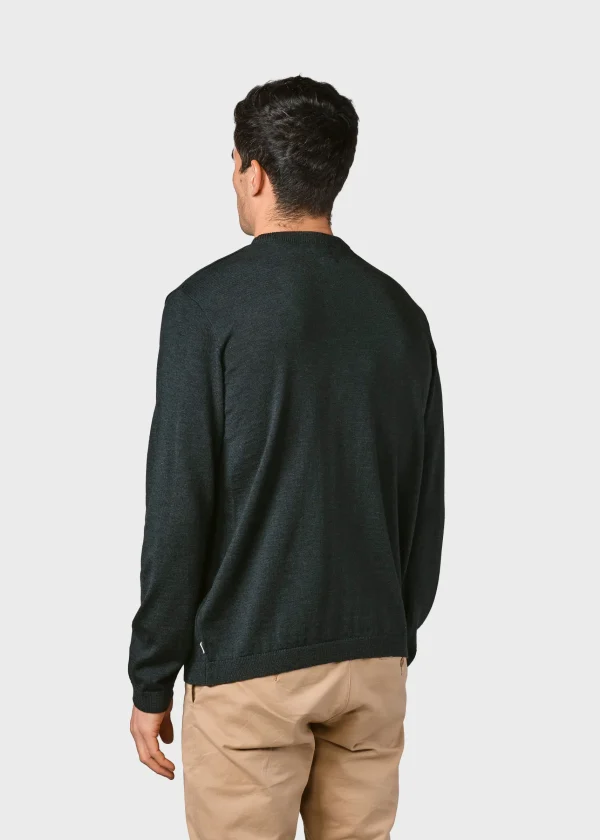 Dünner olivgrüner Strickpullover aus Merinowolle