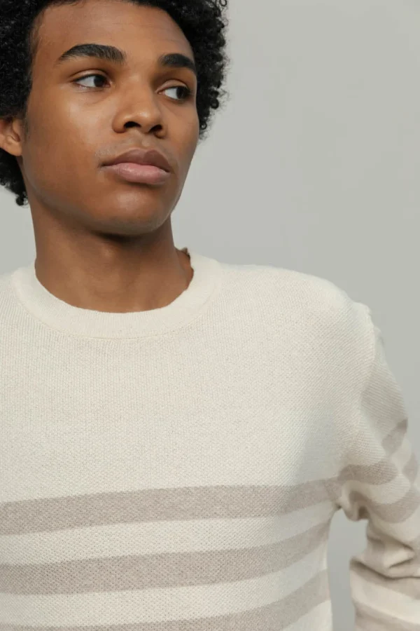 Gestreifter Baumwoll-Pullover Salvo beige