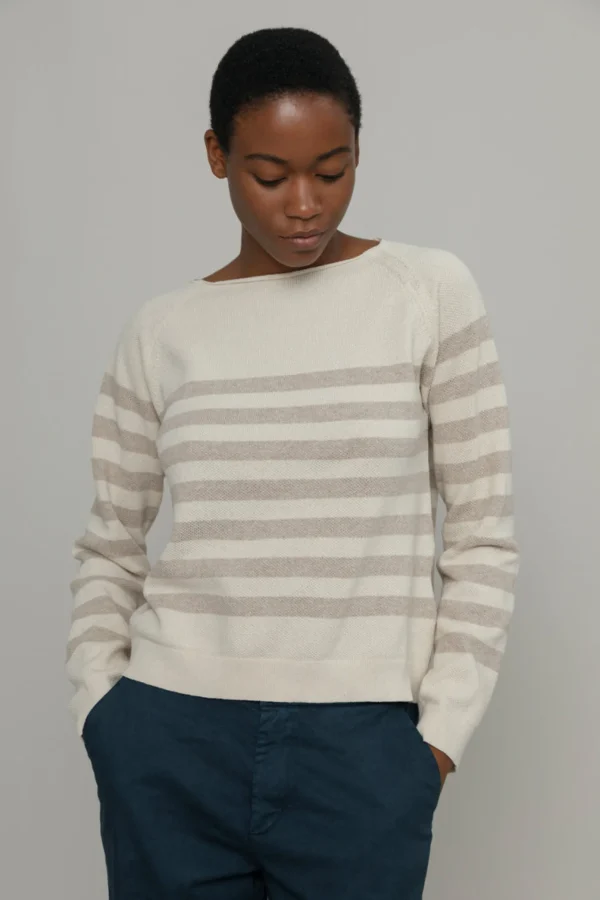 Gestreifter Damen-pullover Susi beige