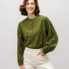 Grüne Polka-Dot Boho-Bluse