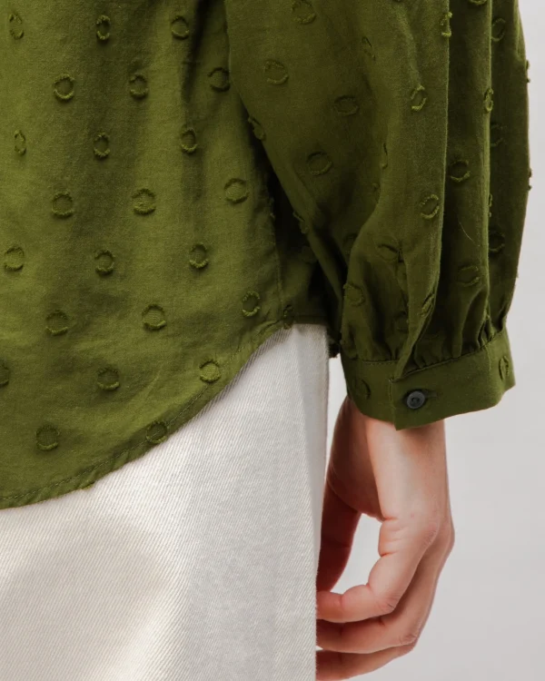 Grüne Polka-Dot Boho-Bluse