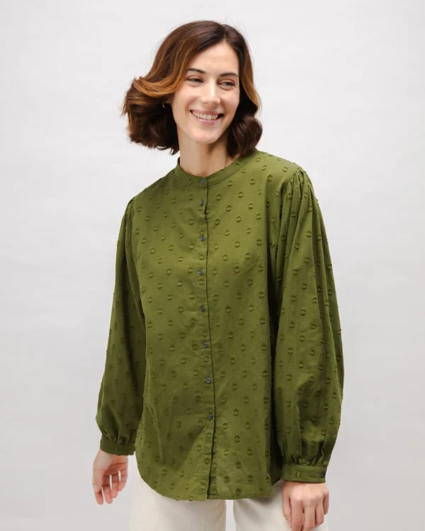Grüne Polka-Dot Boho-Bluse