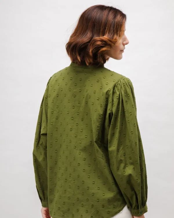 Grüne Polka-Dot Boho-Bluse