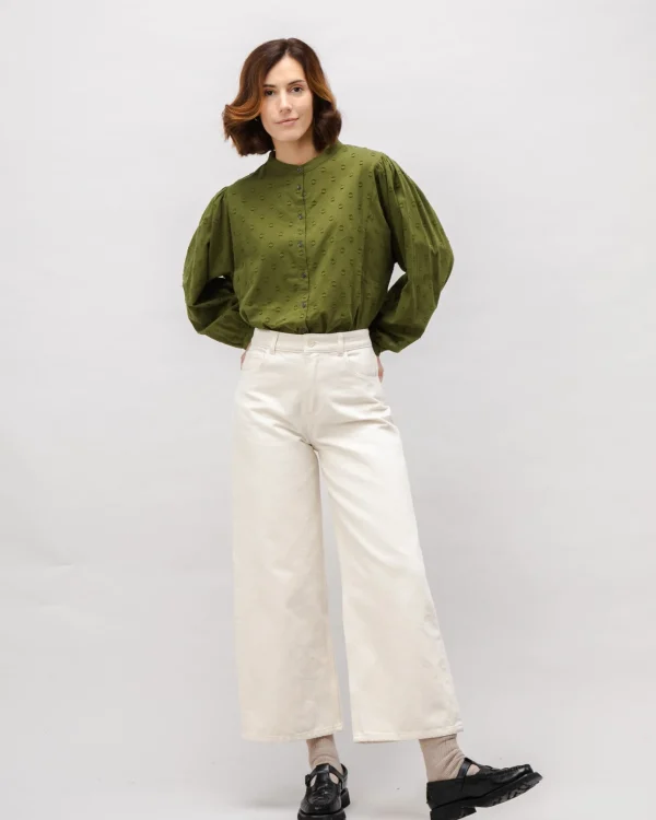 Grüne Polka-Dot Boho-Bluse