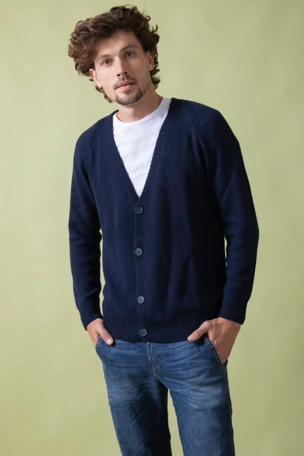 Herren Kaschmir-Strickjacke Giovanni Navy