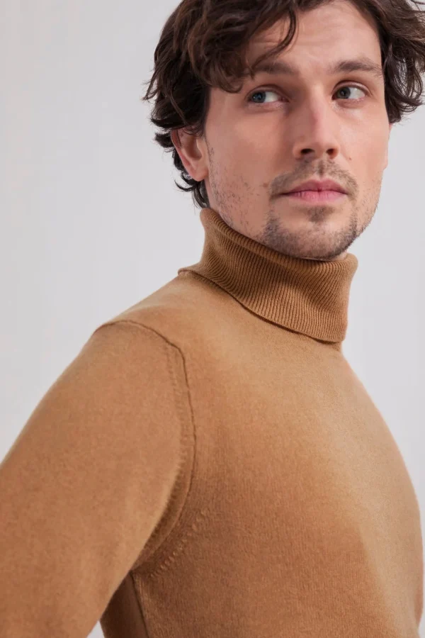 Herren Rollkragenpullover aus Kaschmir Alberto Beige