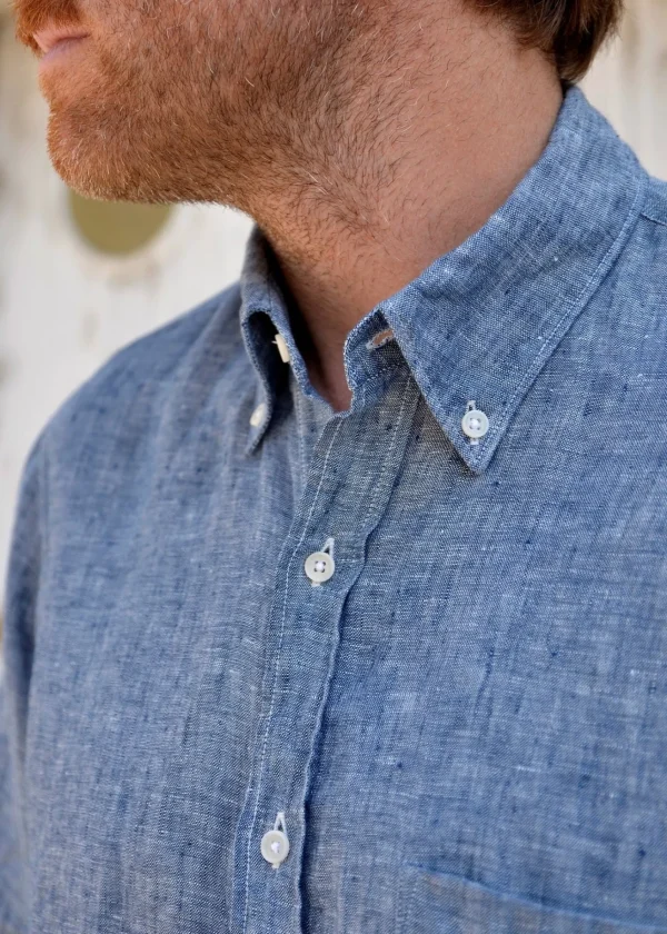 Herrenhemd aus blauem Chambray-Leinen