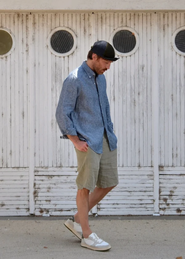 Herrenhemd aus blauem Chambray-Leinen