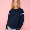 Marineblaues Camélia-Spitzen-Sweatshirt