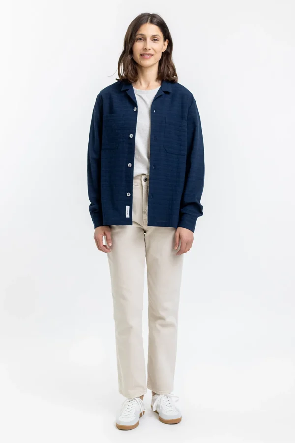 Marineblaues, lässiges Unisex-Hemd aus Bio-Baumwolle