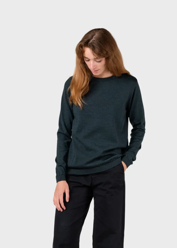 Olivgrüner Damenpullover aus feiner Merinowolle