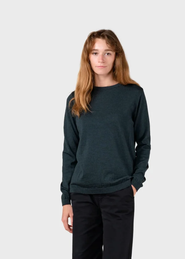 Olivgrüner Damenpullover aus feiner Merinowolle