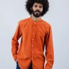 Orange Samthemd mit Stehkragen