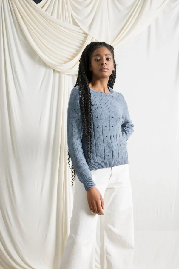 Perforierter Damen Pullover Mia Atlantikblau