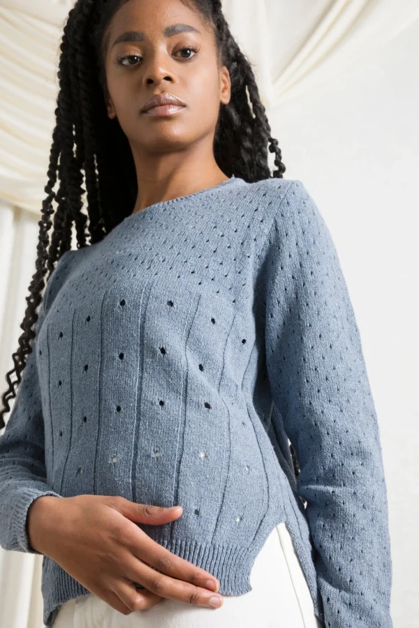 Perforierter Damen Pullover Mia Atlantikblau