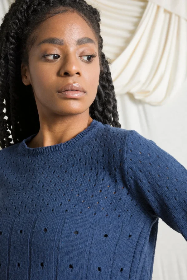 Perforierter Damen Pullover Mia bALTIC bLUE
