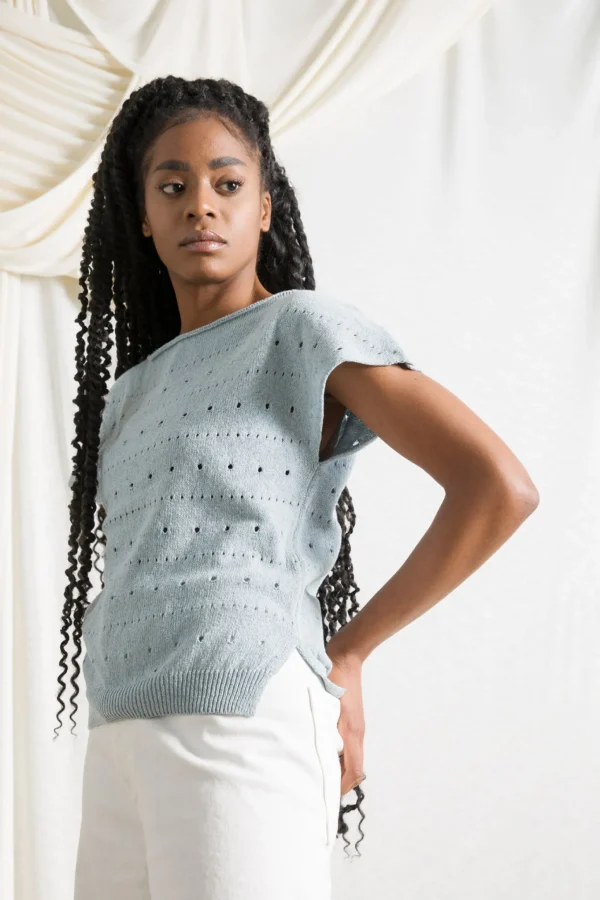 Perforiertes Damen Top Dori Mittelmeerblau