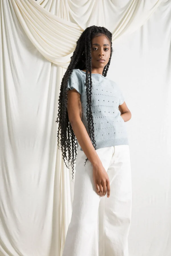 Perforiertes Damen Top Dori Mittelmeerblau
