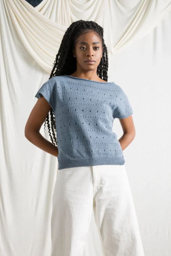 Perforiertes Damen Top Dori AtlantiKblau