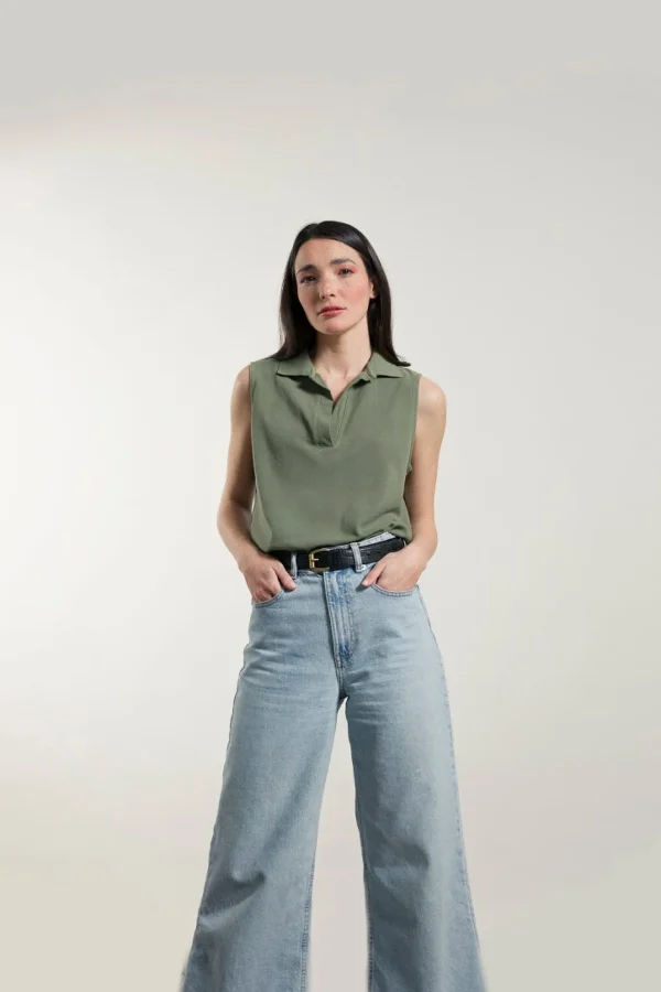 Ärmelloses Poloshirt Helen Grün