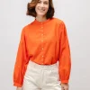 Romantische Orange Polka-Dot Bluse
