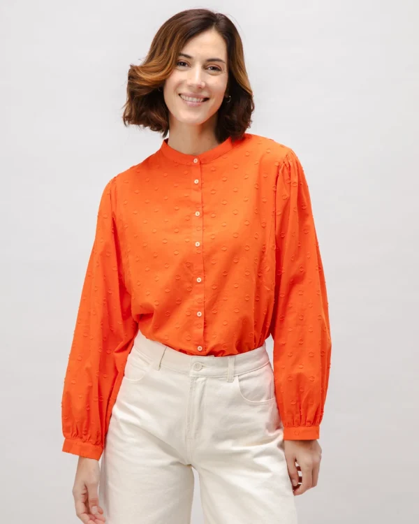 Romantische Orange Polka-Dot Bluse