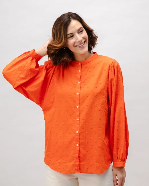 Romantische Orange Polka-Dot Bluse