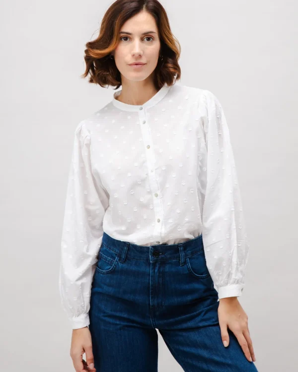 Romantische weisse Polka-Dot Bluse