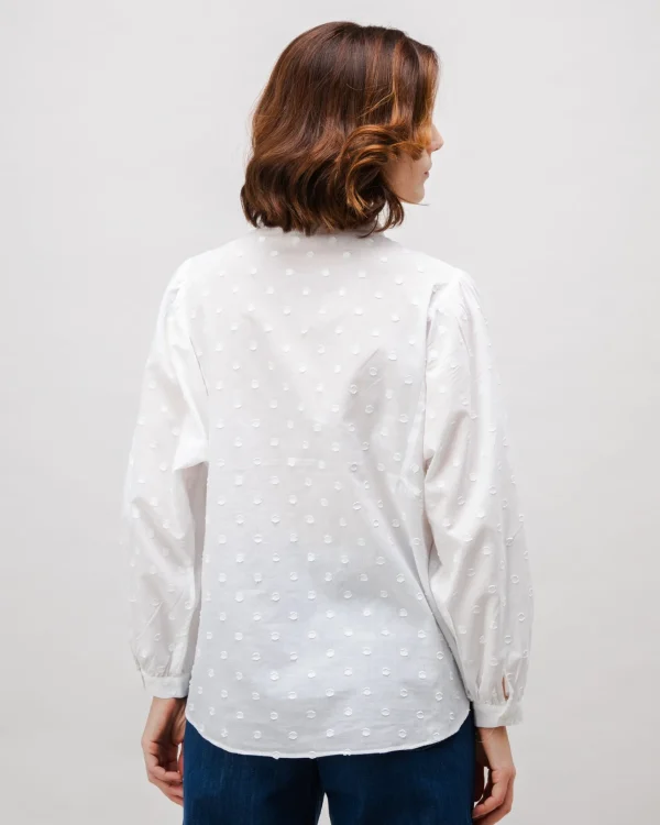 Romantische weisse Polka-Dot Bluse