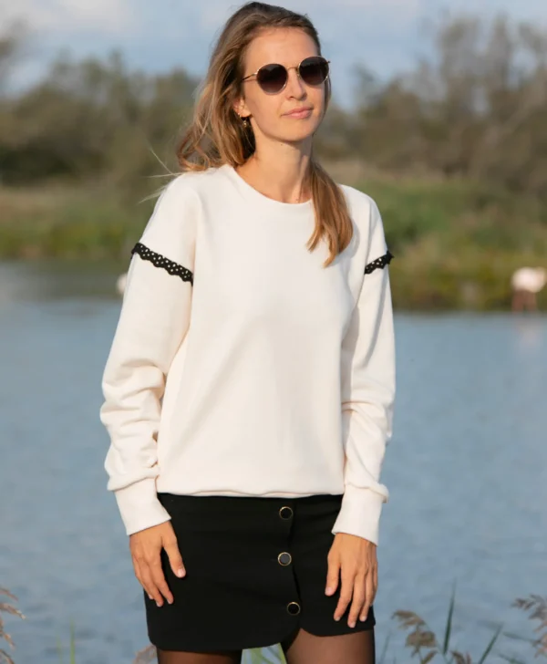 Spitzen-Sweatshirt Camélia Ekru