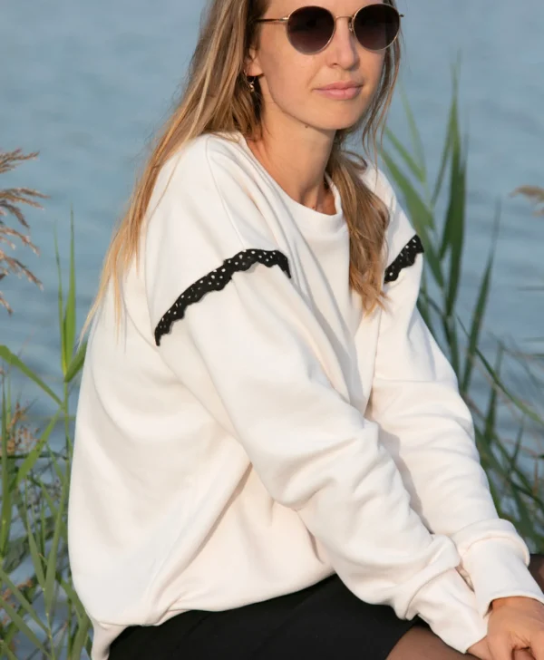 Spitzen-Sweatshirt Camélia Ekru
