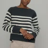 Susi Grau gestreifter Baumwollpullover