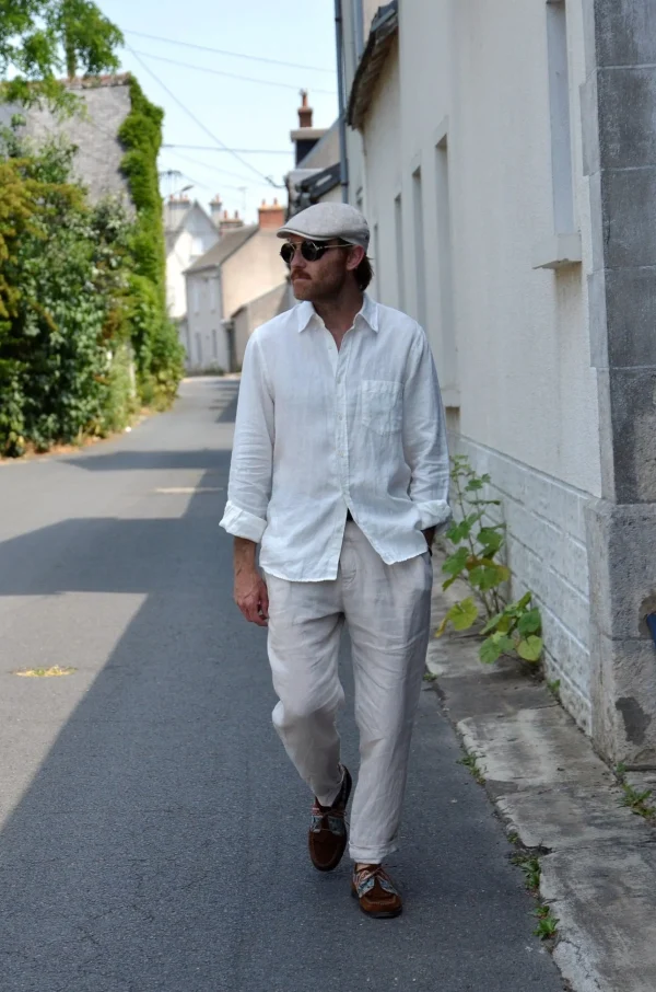 Weißes Herren-Oxford-Hemd aus Leinen
