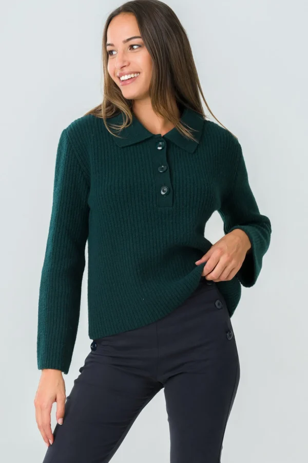 Wolle Polopullover für Damen Torreya Grün