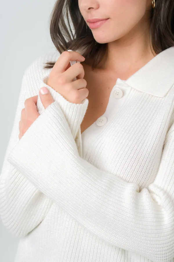 Wolle Polopullover für Damen Torreya Weiss