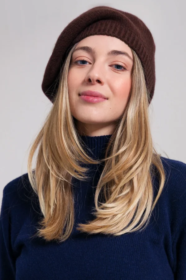 Damen Beret aus recyceltem Kaschmir Nive Braun