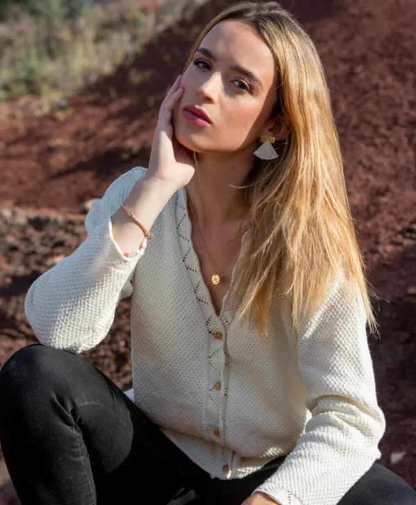 Damen Cardigan aus Bio-Baumwolle Mélio Ekru