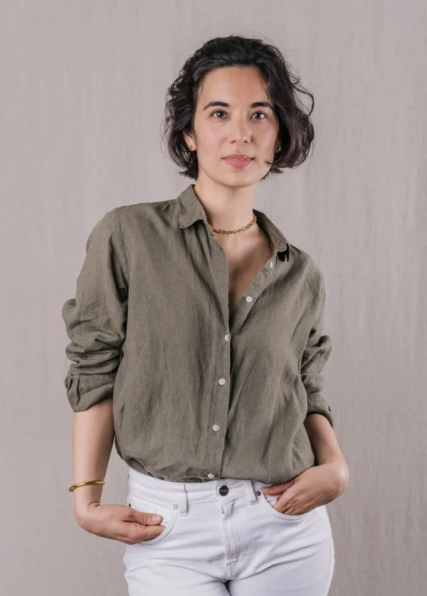 Damen Leinen-Hemd Essentielle Khaki